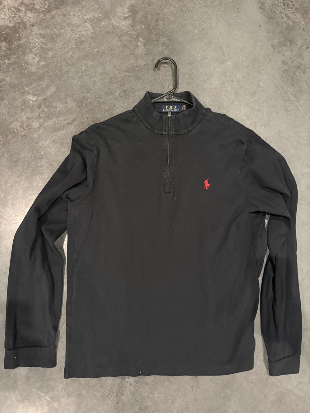 Ralph Lauren Black Quarter-Zip Sweatshirt with Red Pony